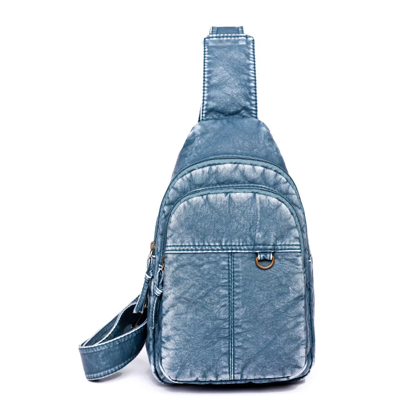 

Women's Washed Leather Chest Bag - Fashion Casual Retro PU Soft Leather, Crossbody & Shoulder Bag