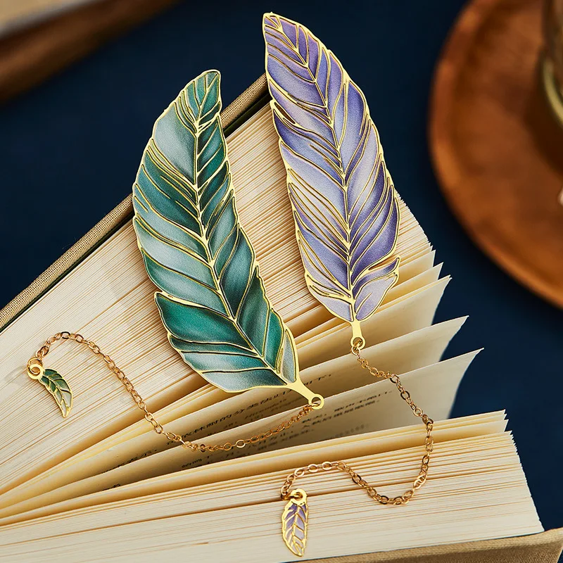 Artistic Exquisite Metal Bookmarks Ancient Style Feather Paintings Blue Cultural Creative Souvenirs Bookmark