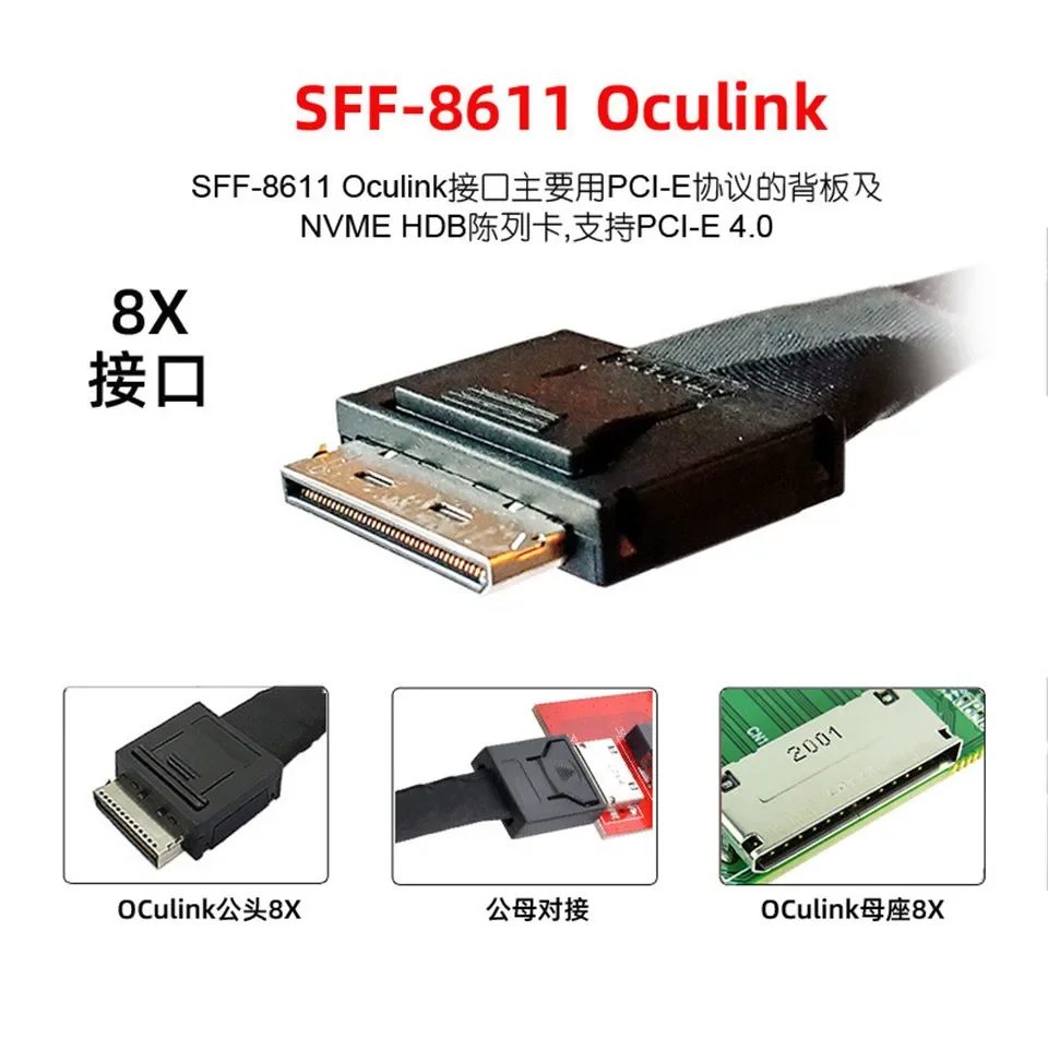 OCuLink PCIe PCI-Express SFF-8611 8x 8-Lane to Dual SFF-8639 U.2 4x SSD Data Active Cable 50cm 100cm