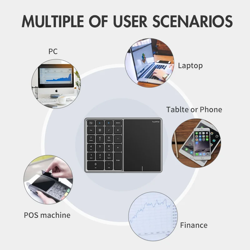 Jomaa Teclado numérico Bluetooth con panel táctil Teclado numérico Teclado digital inalámbrico USB recargable para Android Windows IOS