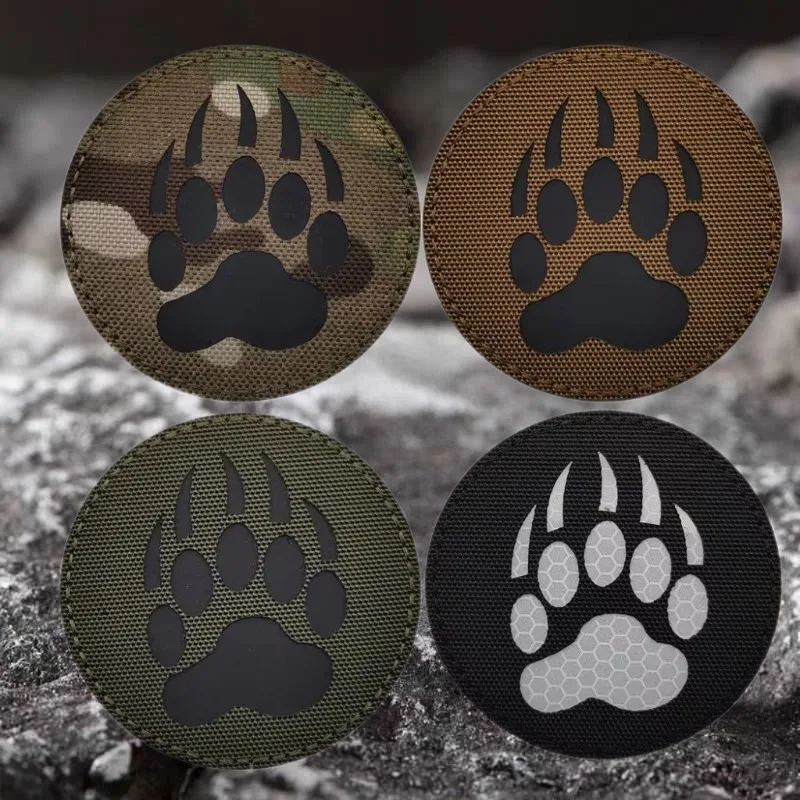 

IR Bear Paw Laser Cutting Patch Hook and Loop Morale Badge Reflect Backpack Decorative Accessory Stickers Patches for Clothing
