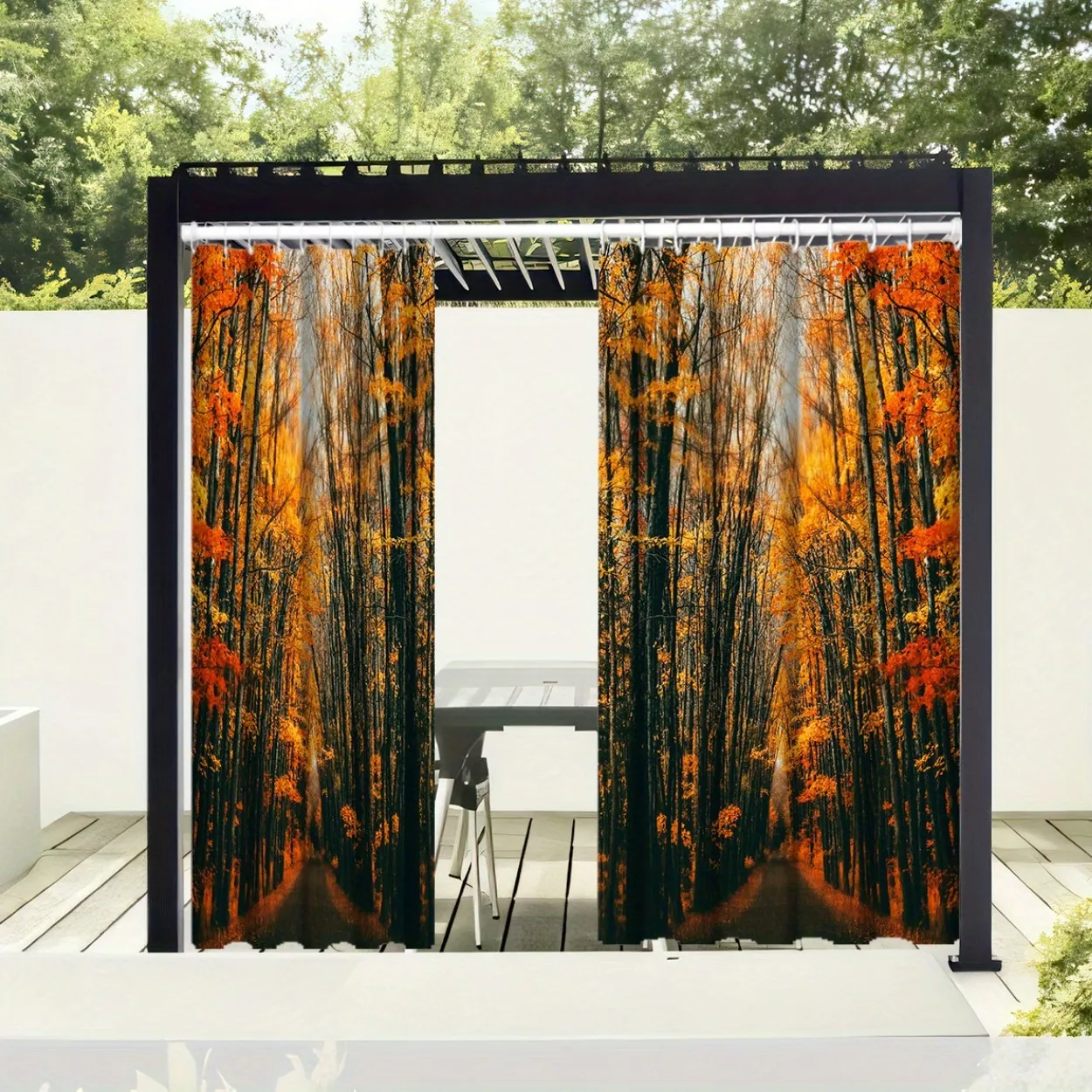 Autumn Maple Forest Printed Waterproof Outdoor Curtains for Terrace Pavilion Corridor Machine Wash Filter Curtains 1PC Hooks