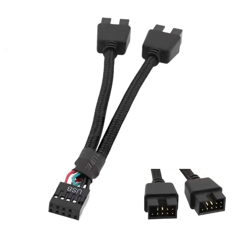 Divisor de Cable USB de 9 pines a doble 9 pines, caja de ordenador, placa base, 1 en 2 salidas, transferencia de datos, escudo trenzado, Cable, HUB, línea de extensión