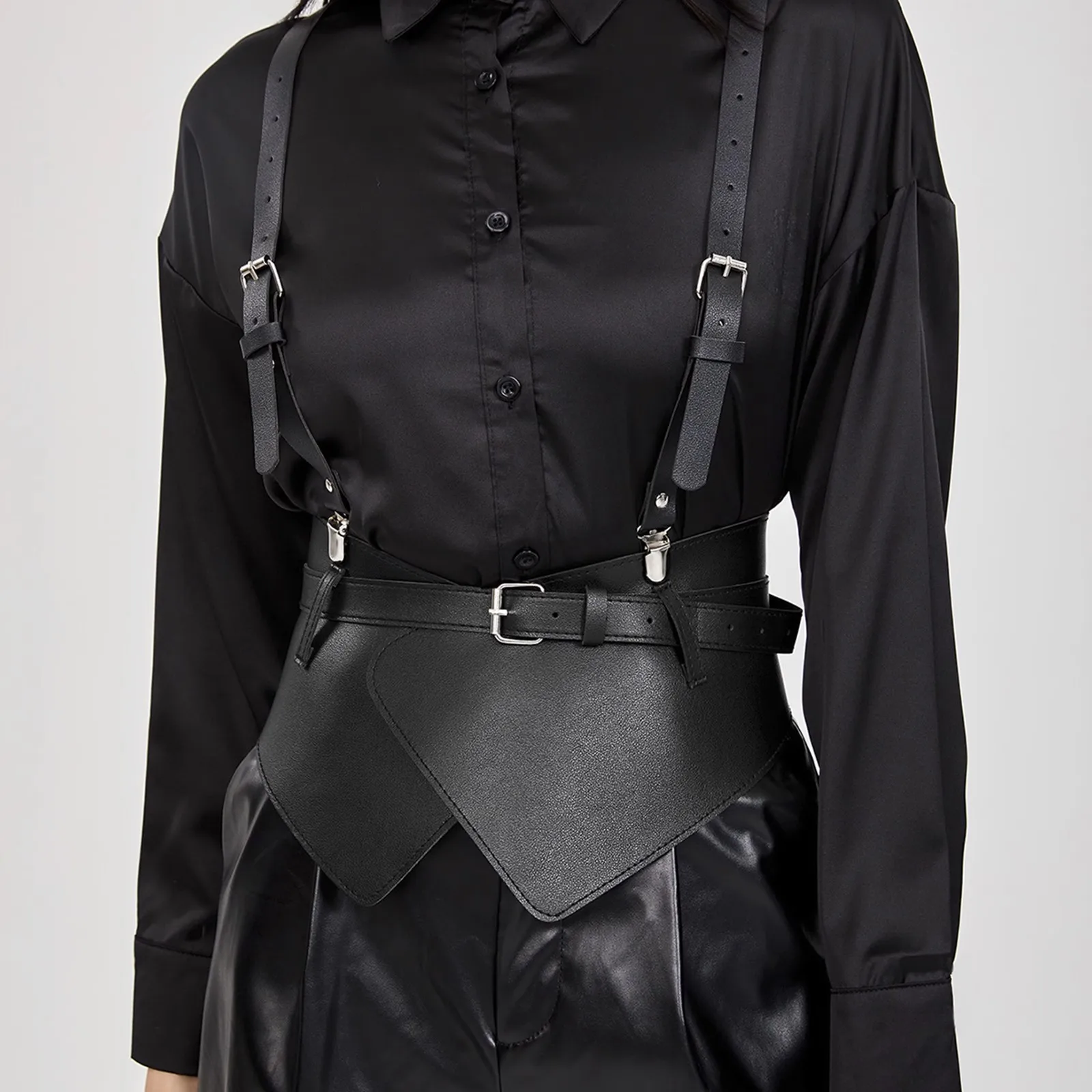 

Women's Runway Fashion PU Leather Shoulder Belt Cummerbunds Female Dress Corsets Waistband Belts Decoration Wide Belt R733