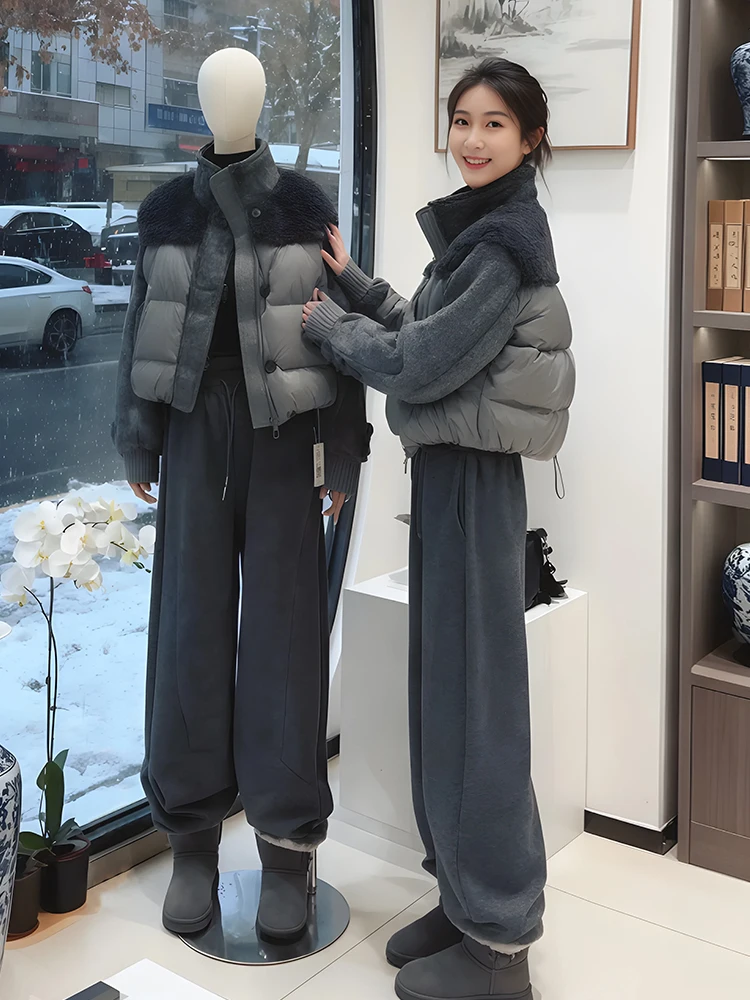 

Salt Series Women's Casual Fashionable Loose Warm Cotton Jacket And High Waist Pants Two-Piece Set Winter Comfortable Outfit