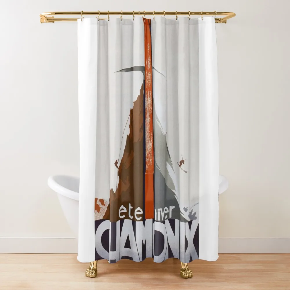 

Chamonix, Mont Blanc, France, Vintage Ski Poster Shower Curtain Bathroom Showers Bathtub Curtain