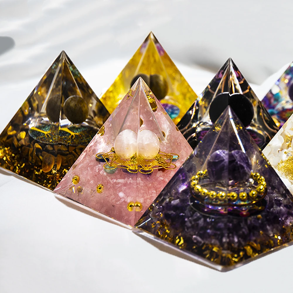 5cm/2inch Orgone Pyramid The Zodiac Pyramid Chakra Energy Healing Crystal Pyramid for Health Lucky Success Home Decor Gift