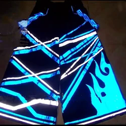 Phat Shuffle Pants Blue White Reflective Strip Night Vision Pants Ghost Dancing  Luminous Death Trousers Teens Clothing Unisex