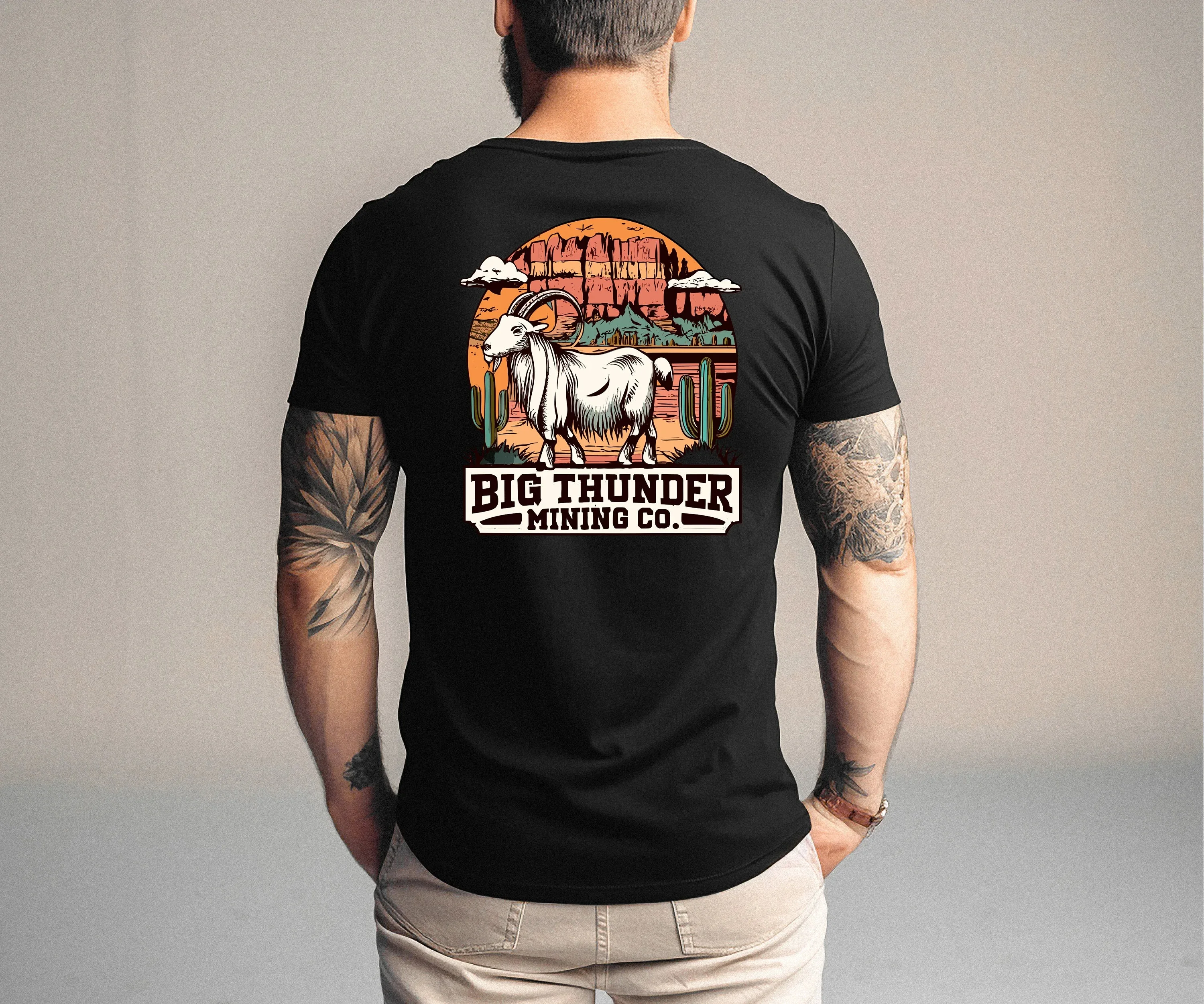 Disney Big Thunder Mining Co. T-shirt Men Retro Western Goat Graphic Oversized Tee Casual Streetwear