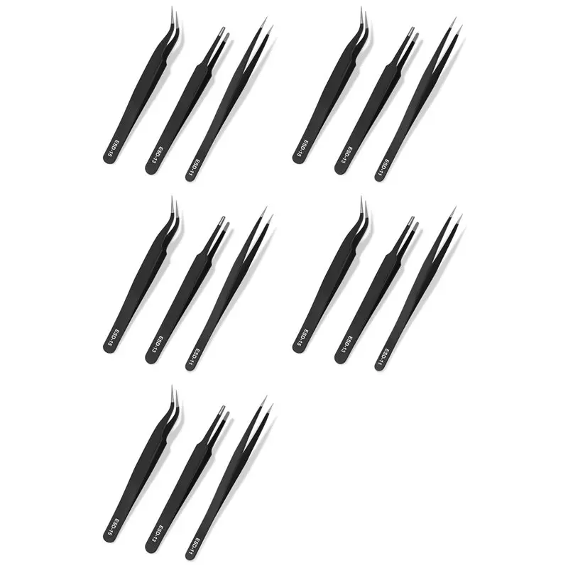 IALJ-Precision Tweezers Set,Upgraded Anti-Static Stainless Steel Tweezers, For Electronics Repair, Model Building 15PCS