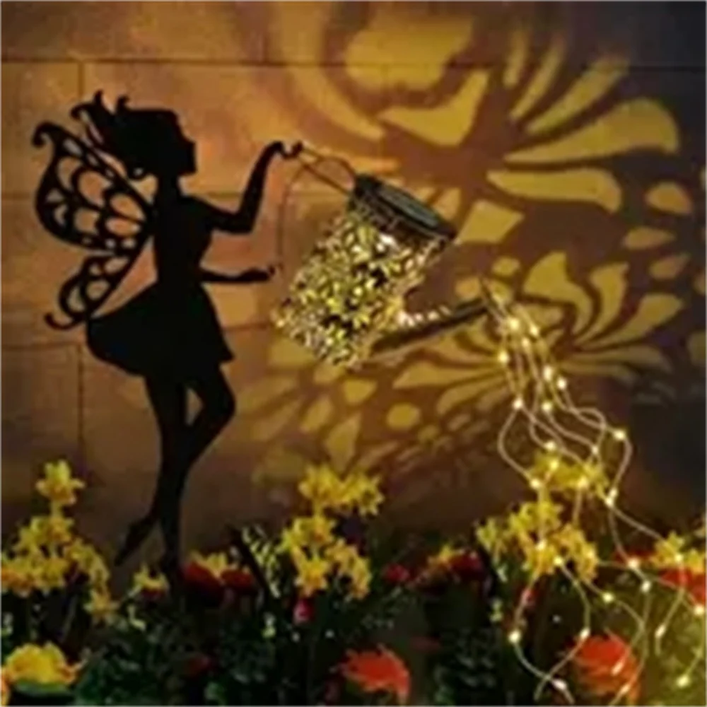 Solar Fairy Watering Can Lights Vintage Metal Garden Decor Outdoor Solar Hanging Kettle Light Waterproof Villa Yard Decoration