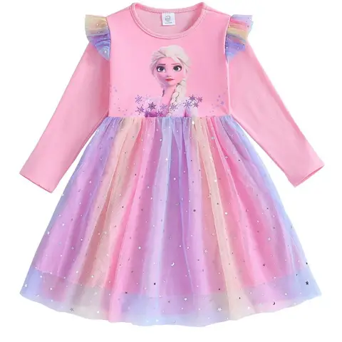 Flickkläder 2025 Nya Prinsessklänningar Långärmade Barnklänningar Enhörningsfest Babyklänningar för Barnkläder Mode 2-8T 10 best sales barnklänningar för flickor 8 9 år - №10