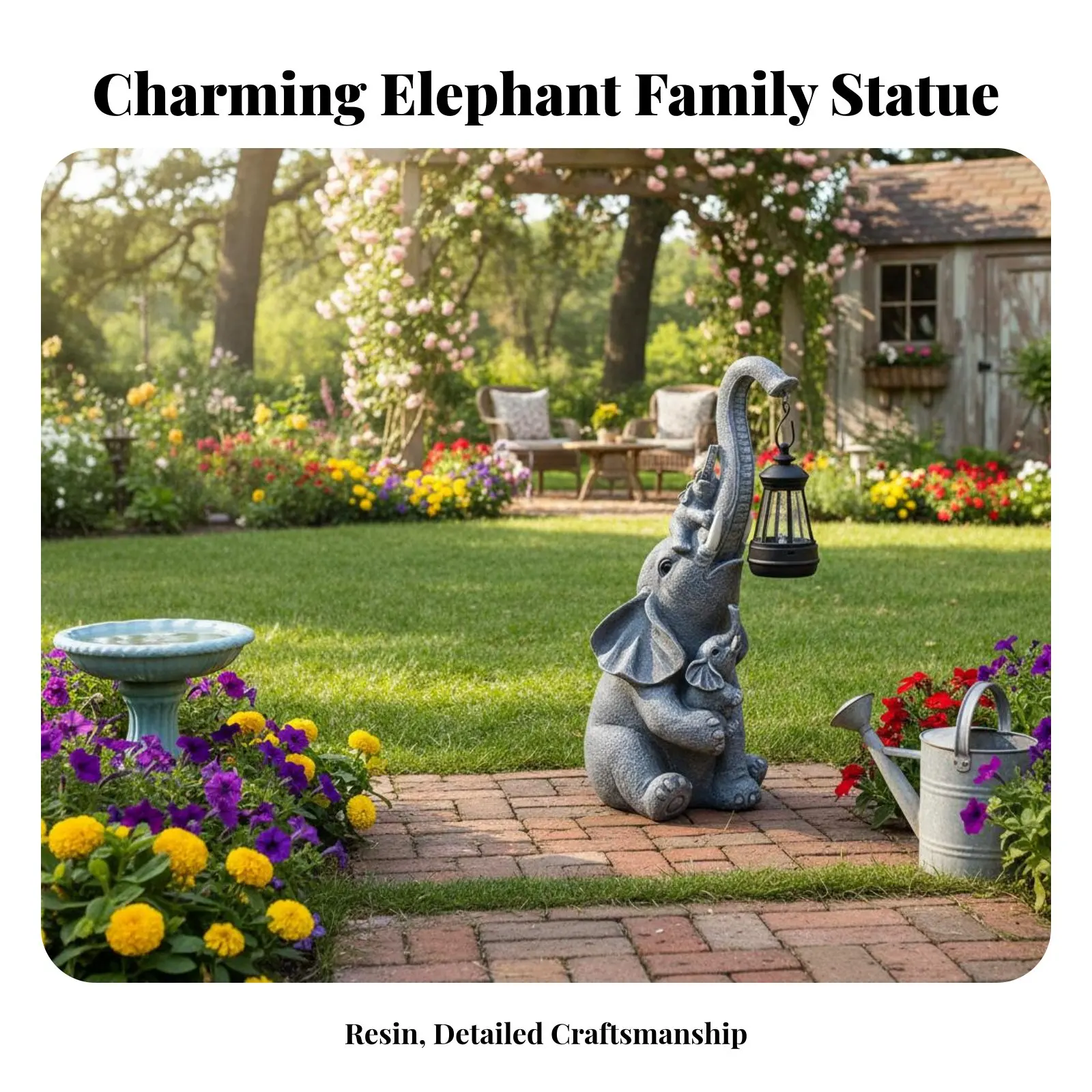 

Solar Elephant Light Weather Resistant Solar Elephant Statue Resin Creature Figurine Warm Light Hand-Painted for Patio, Backyard