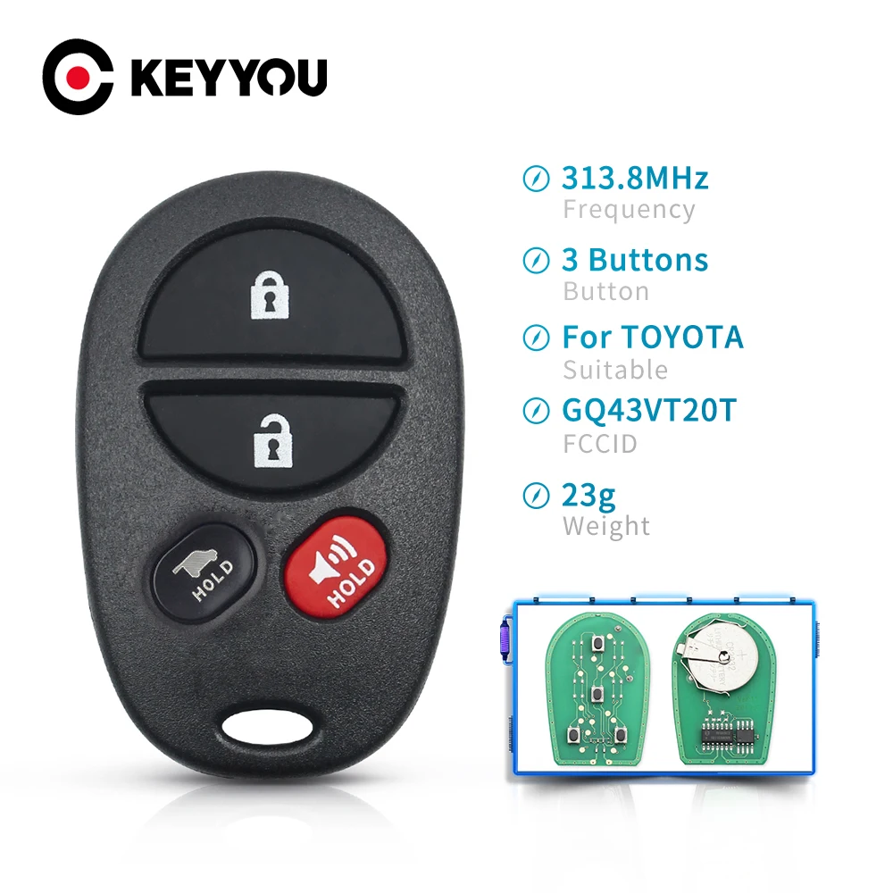 

KEYYOU For Toyota Highlander Sequoia Sienna GQ43VT20T Remote Fob 4 Button 314.4Mhz GQ43VT20T Car Key