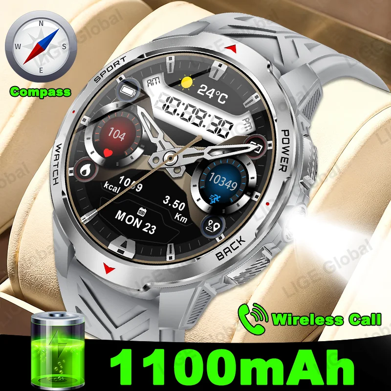 LIGE Новые смарт-часы со сверхем емкостью 1100 мАч, мужские компасы 1,7 дюйма, HD Bluetooth-вызов, 3 атм, водонепроницаемые умные часы для занятий спортом на открытом воздухе LIGE Новые смарт-часы со сверхем емкостью 1100 мАч, мужские компасы 1,7 дюйма, HD Bluetooth-вызов, 3 атм, водонепроницаемые умные часы для занятий спортом на открытом воздухе