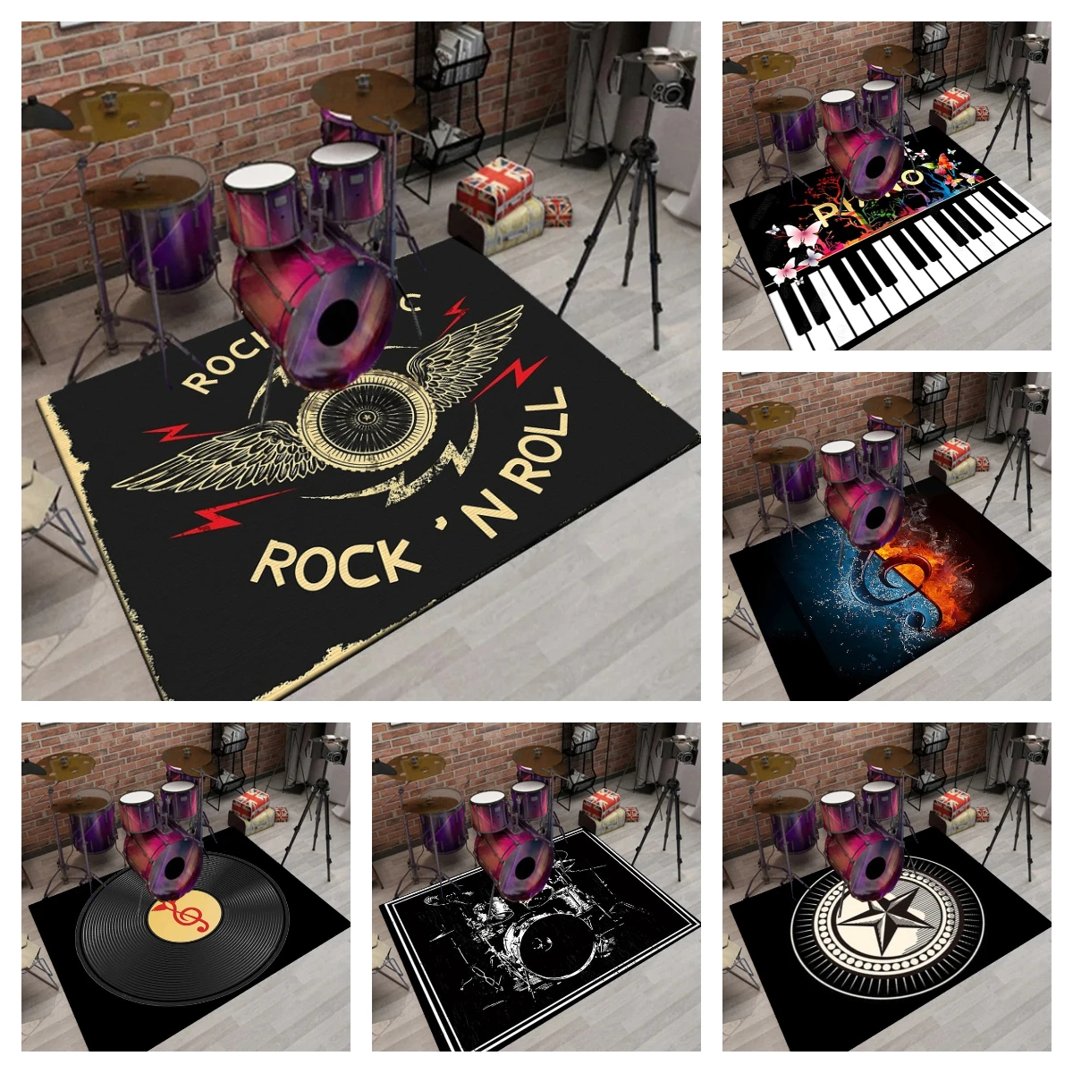 Drum Carpet, Electric Drum Mat Jazz Drum Soundproofing Electronic Area Carpet Mat Black Musical Instrument Home Decoration Rug