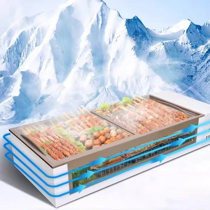 

Barbecue Display Refrigerated Horizontal Refrigerator Cooked Food Fresh Cabinet Small Stall Refrigerator Freezer Customized