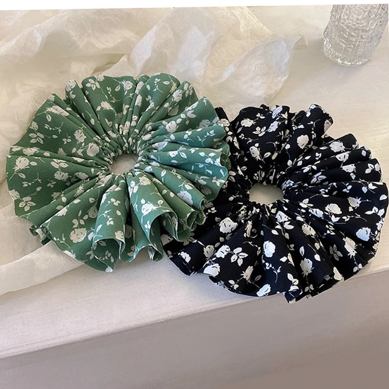 New Korean Ins Fashion Oversize Large Elastic Hair Band Flower Pattern Hair Scrunchies For Woman Girls Hair Accessories