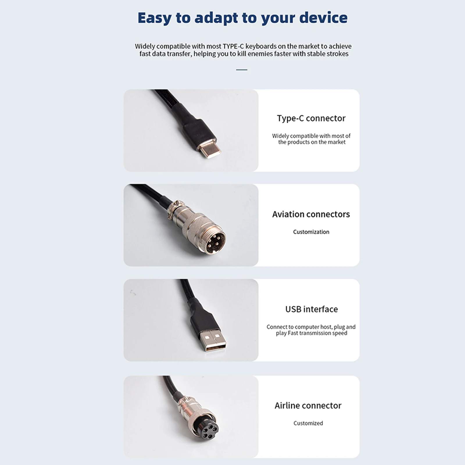 NNBILI 2024 New Type C Mechanical Keyboard Coiled Cable USB Mechanical Keyboard Aviator Desktop Computer Aviation Connector Cord