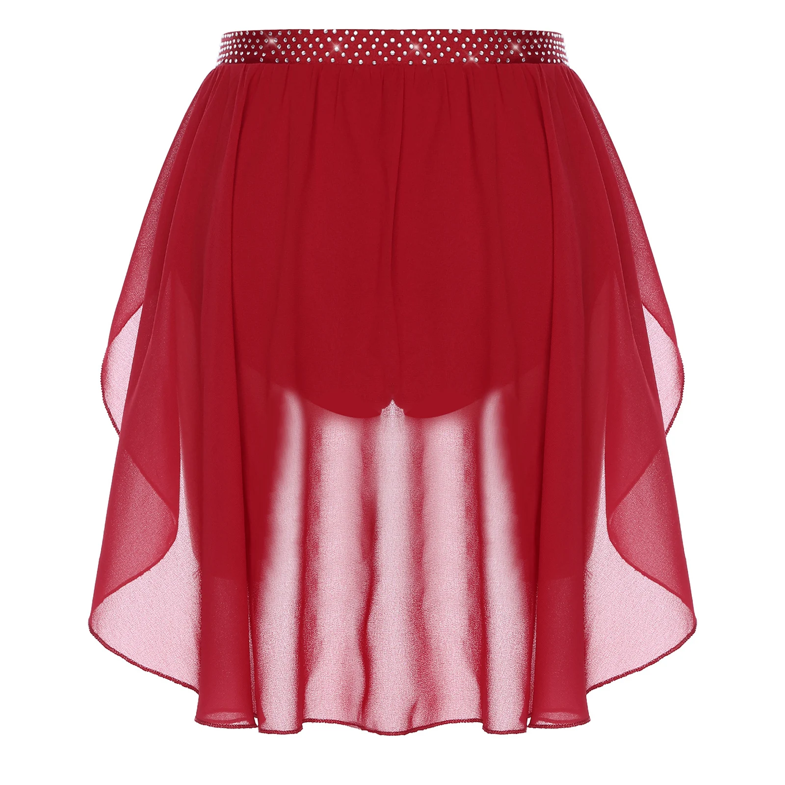 Chiffon-Tanzrock für Damen, glitzernder Strassstein, unregelmäßiger Saum, integrierter Slip-Rock für moderne lyrische Tanzwettbewerbe, Tanzbekleidung