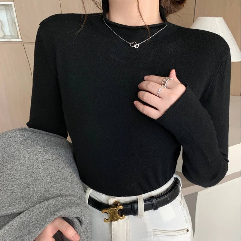 2026 женские футболки больших размеров, однотонная водолазка, универсальный простой базовый слой, весенняя новая модная повседневная футболка с длинным рукавом