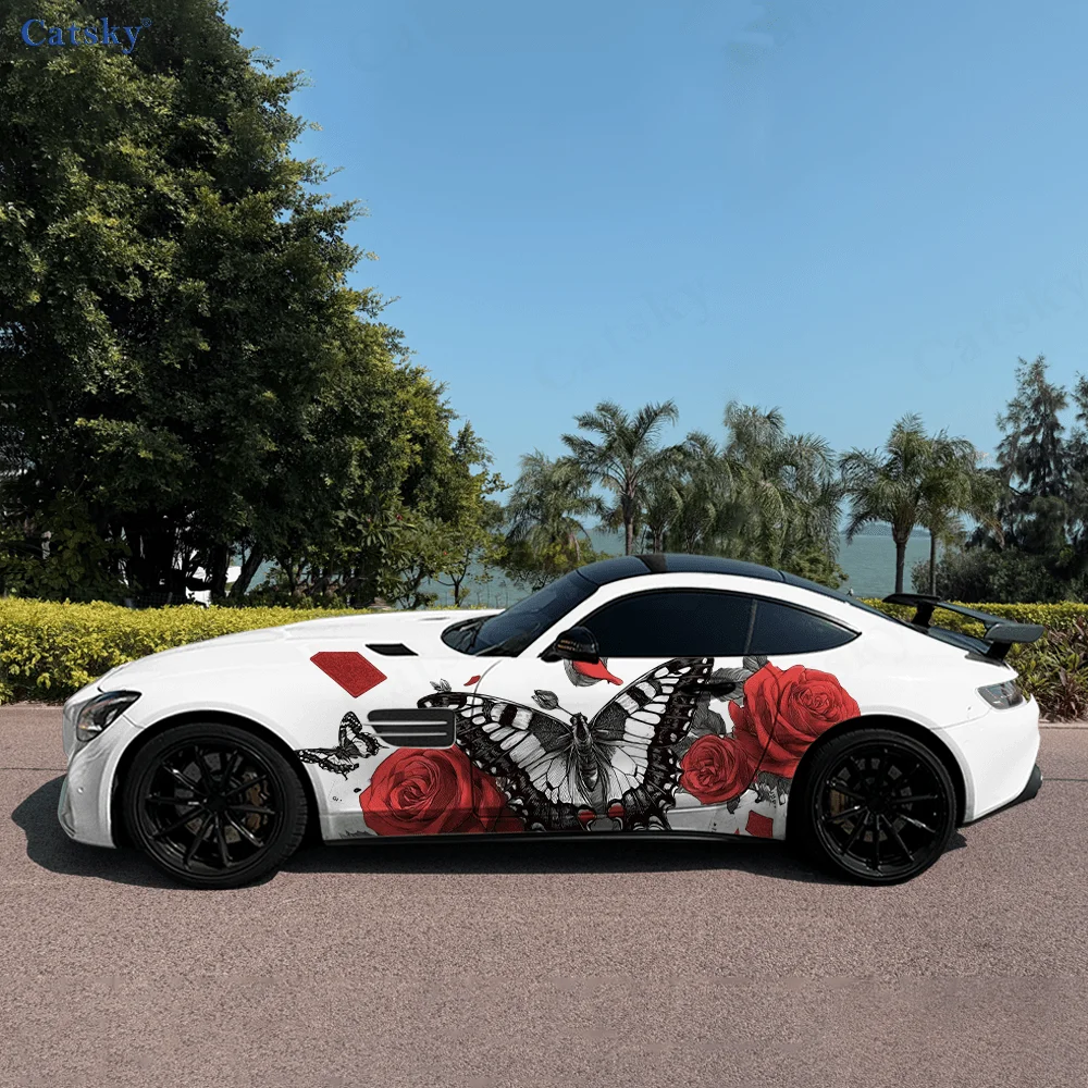 

Romantic Roses Butterflies Car Vinyl Wraps Decal Self-adhesive PVC Sticker Suitable for Trucks SUV Decor Auto Accessories Gift