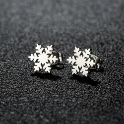 1 Pair Trendy Earings Jewelry Small Stainless Steel Snowflake Stud Earrings for Women Christmas Ear Piercing 2024