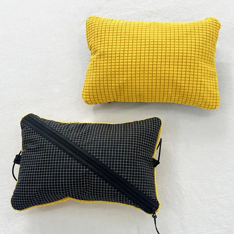 2-in-1 Pillow Storage Bag Grid Pattern Retro Color Makeup Organizer Large Capacity Multifunctional Camping Headrest