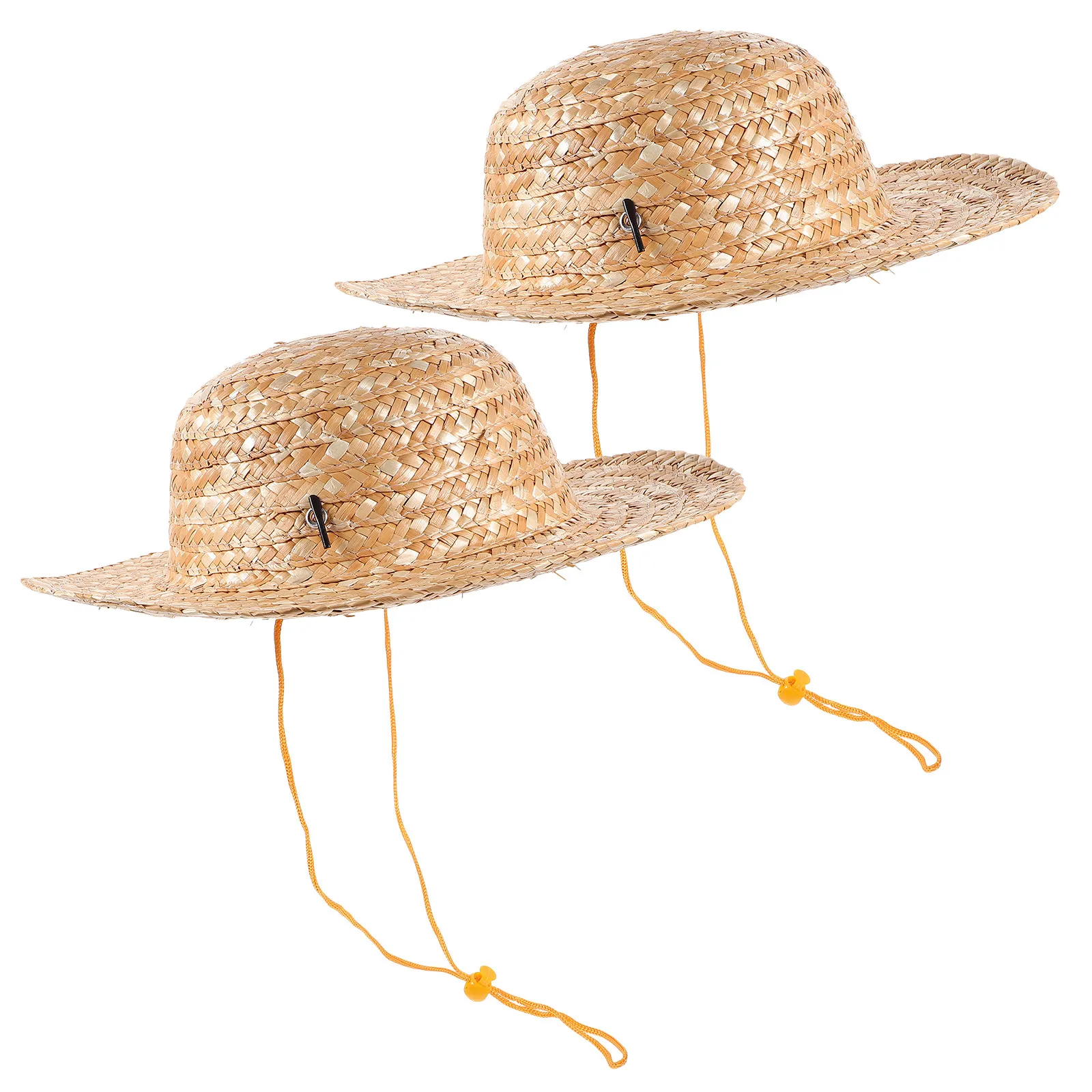 2Pcs Children Wide Brim Straw Sun Hat Uv Protection Adjustable Fit Summer Beach Kids Outdoor Sun Hat 31Cm 12.2 Inch