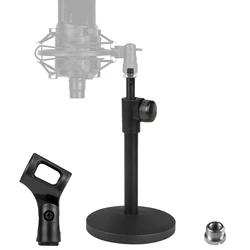 Geekria for Creators Telescoping Tabletop Microphone Stand, Adjustable Desk Mic Holder with Weighted Base