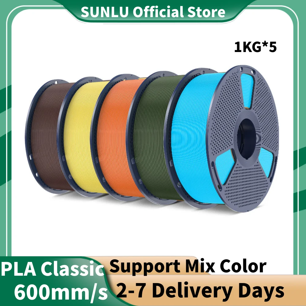 SUNLU Hoge snelheid PLA Classic, matte textuur, 5 kg 1 kg/rol 1,75 mm toleranties +/-0,02 mm filament, niet-wirren, 600 mm/s hoge taaiheid - afbeelding 2
