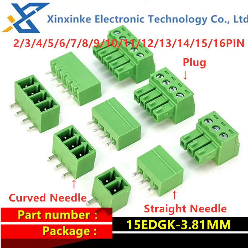 

20/50PCS Straight Needle Curved Needle Plug 3.81MM Green 15EDGK-3.81MM 2P/3P/4/5/6/7/8/9/10P 11/12/13/14/15/16PIN Terminal Block