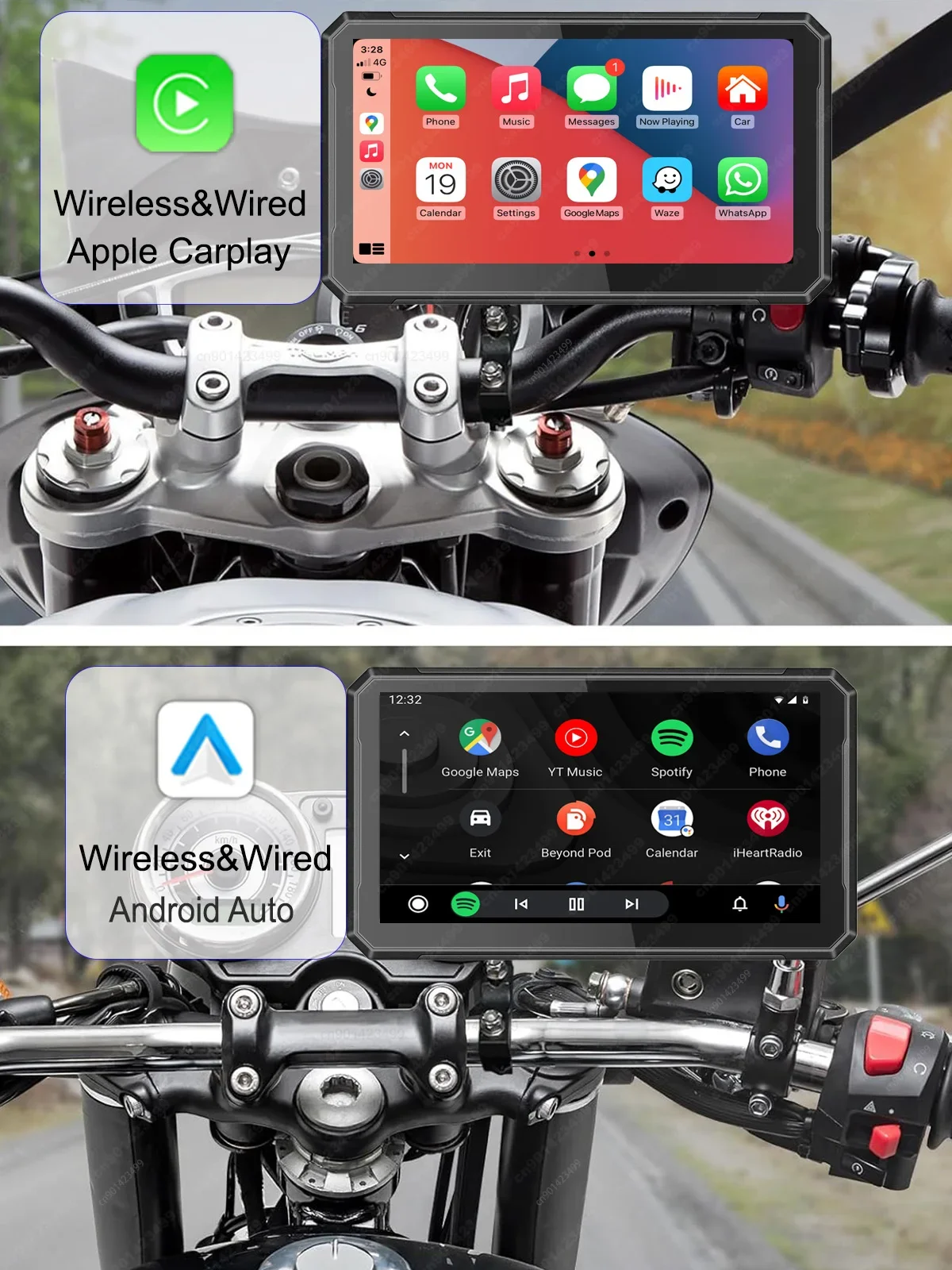 S7 Plus Inch Android Auto Moto Wireless Apple Carplay Screen Portable Motorbike for Motorcycle Gps Waterproof Navigator Buebooth