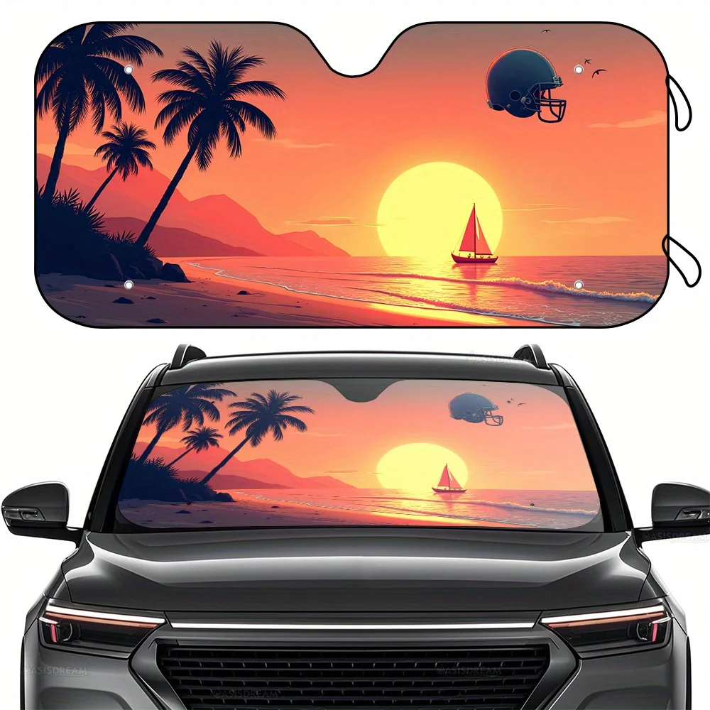 

1 шт. автомобильный солнцезащитный козырек с пляжной сценкой на закате — защита от солнца на лобовое стекло переднего окна, 57 x 27,5 дюймов, светоотражает солнечный свет для охлаждения автомобиля