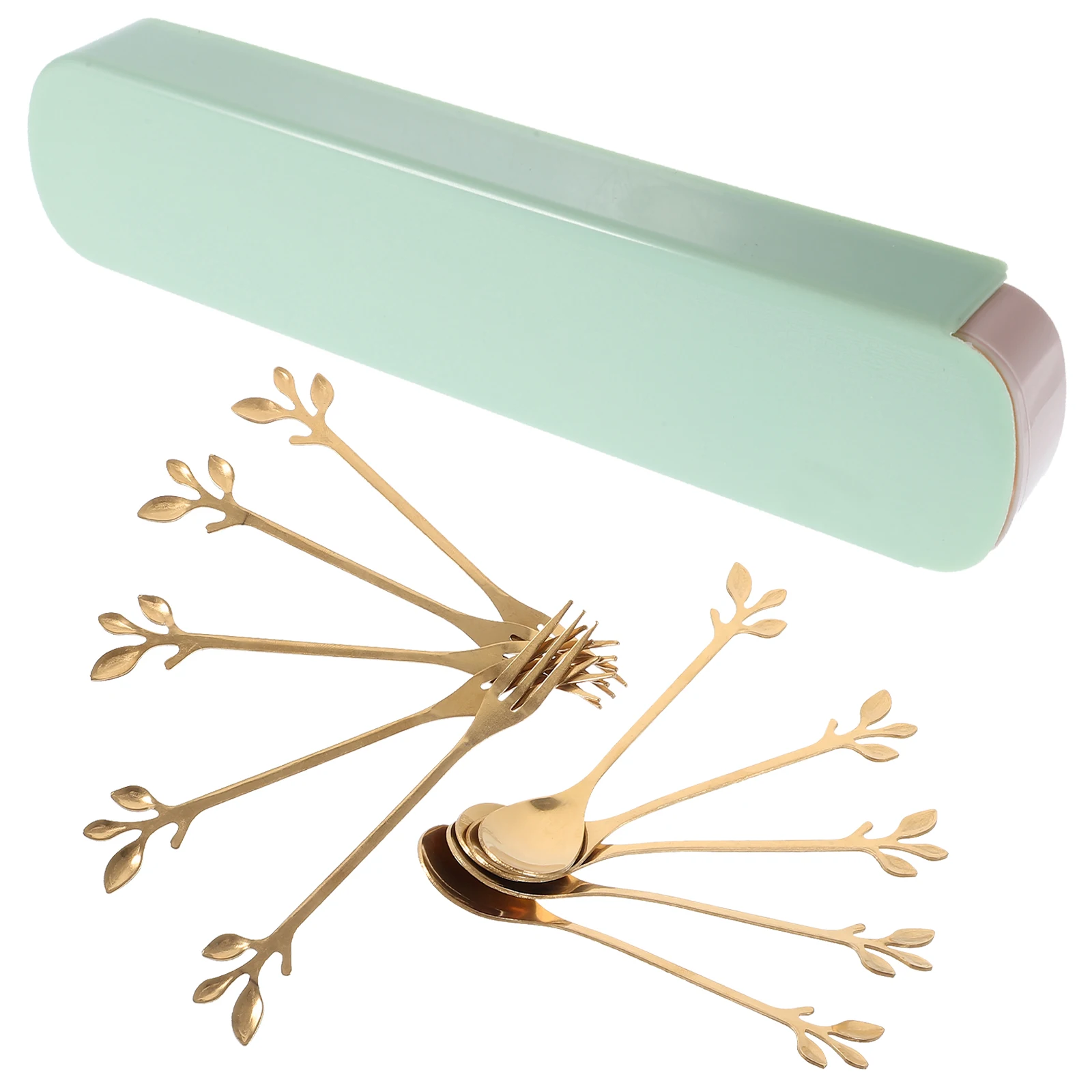 

1 set Fruit Fork Set Stainless Steel Kitchen Utensils Dessert Spoons Cake Forks Reusable Salad Fork Storage Box