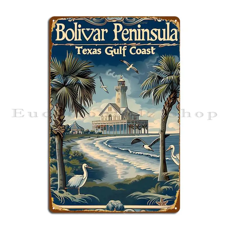 Cartel de Metal de la península de Bolivar, cartel artístico de la costa del Gulf de Texas, decoración de pared, Impresión de garaje, sala de estar, cartel de estaño