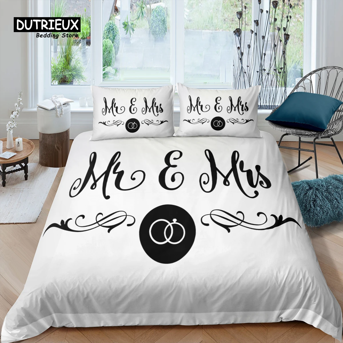 

Home Living Luxury 3D Mr and Mrs Print Bedding Set Duvet Cover Pillowcase Kids Bedding Set Queen and King EU/US/AU/UK Size