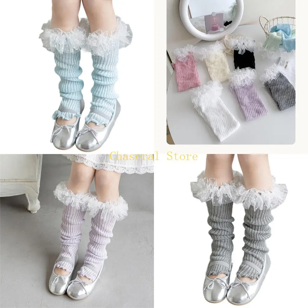 

E7CE Elegant Girls Lace Embellished Leg Warmer Stretchy Breathable Design Socks Cover