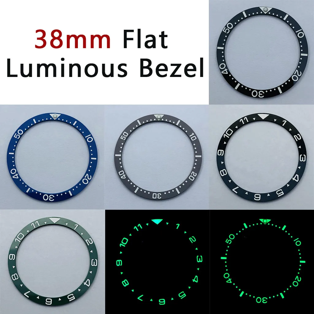 Miuksi 38mm flat C3 green luminous ceramic bezel Insert fit SKX007 SKX009 bezel insert 38mm*31.5mm replacement watch parts