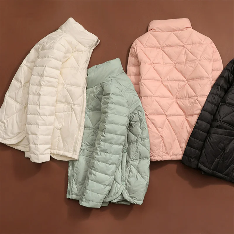 Women Stand Collar Oversize Down Coat 2023 Autumn Winter Warm Light White Duck Down Jacket Female Quilted Short Puffer Parkas