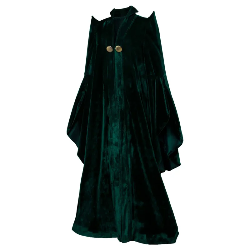 Professor Minerva McGonagall Cosplay Costume Outfits Velvet Cape Green Cloak Wand Hat Set For Women Halloween Role Play Party