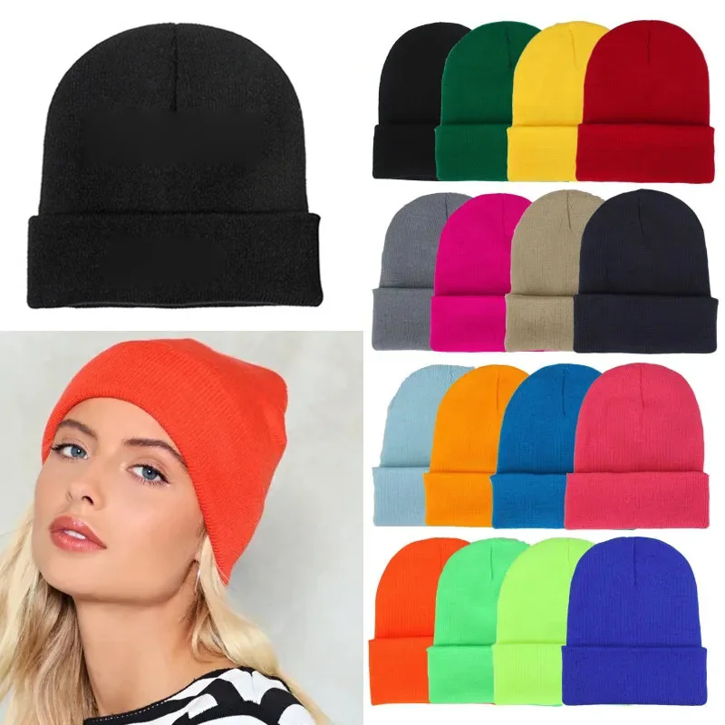 Autumn Winter Women'S Thickened Knitted Hat Solid Color Warm Woolen Cap Casual Versatile Men Pullover Hats Clothing Accessories