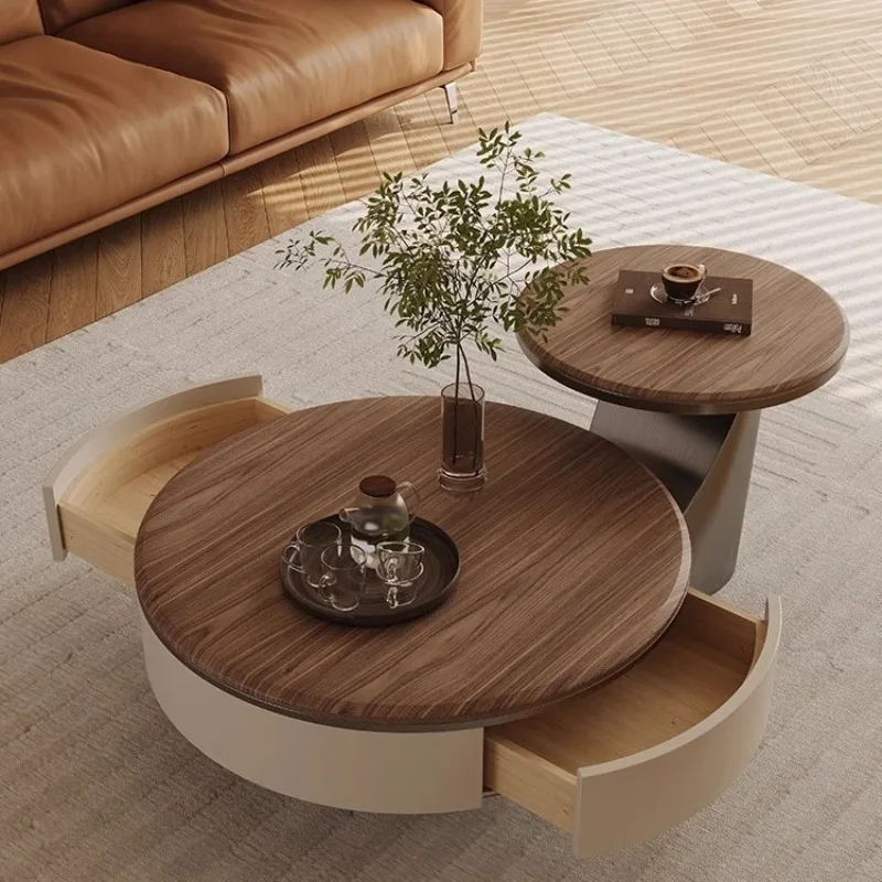 Modern simple small apartment light luxury coffee table size round living room home antique walnut surface coffee table 3