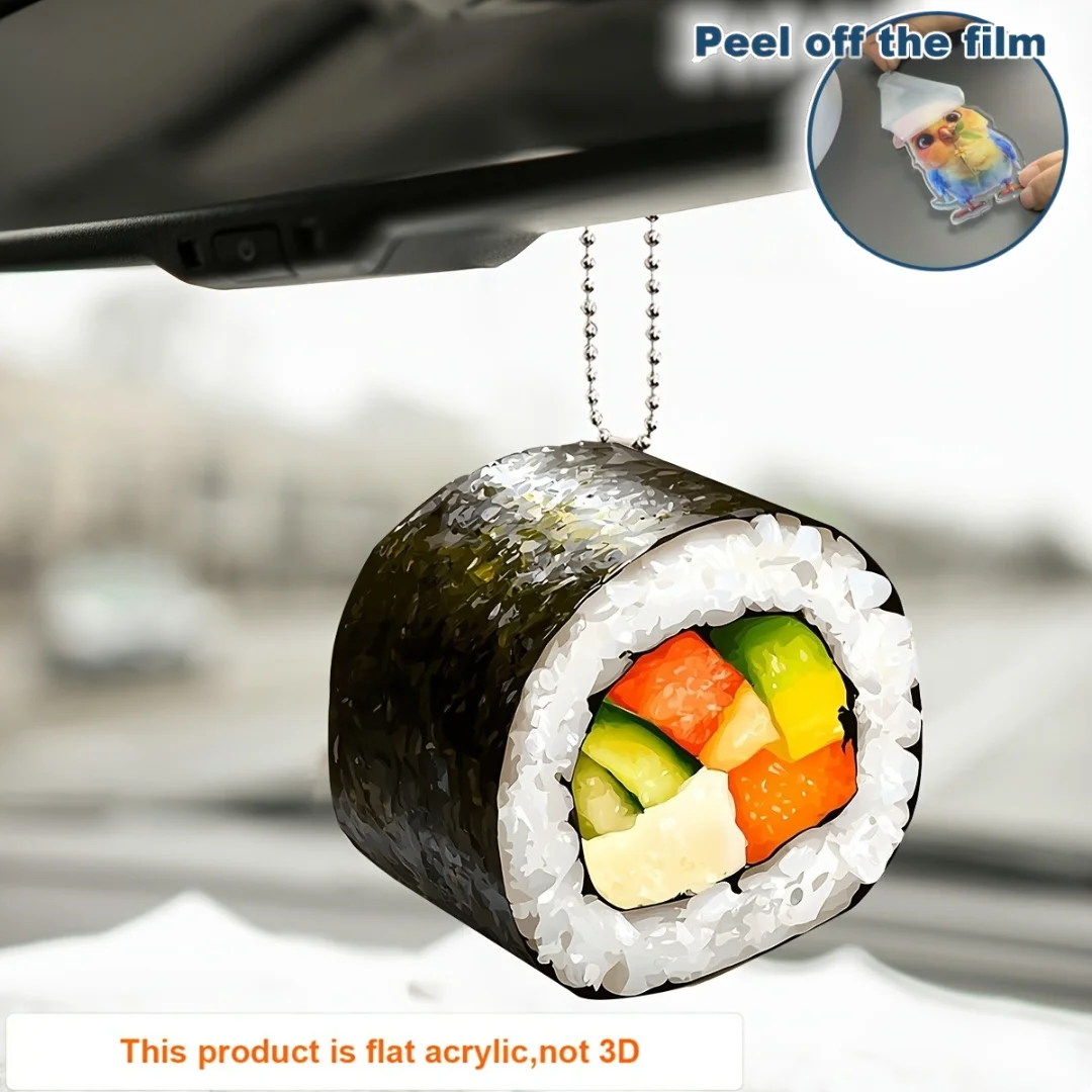 Llavero con colgante de sushi único, colgante de adorno acrílico plano 2D de rollo sushi, decoración colgante para coche, bolsos, festivo, fiesta, regalo