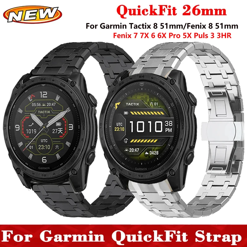 QuickFit 26mm Stainless Steel Strap For Garmin Tactix 8 51mm/Fenix 8 51mm Watchband For Garmin Fenix 7 7X 6 6X Pro 5X Puls 3 3HR