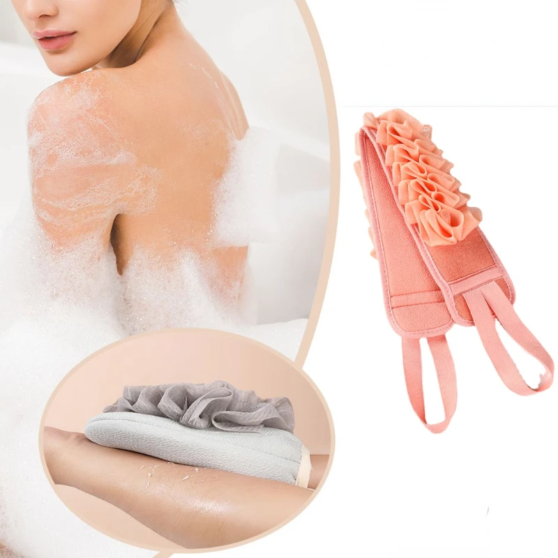 2 In 1 Shower Double-sided Exfoliating Back Scrubber Bath Belt Towel Deep Mud Clean Body Washcloth Rear Scrub Pull Strap