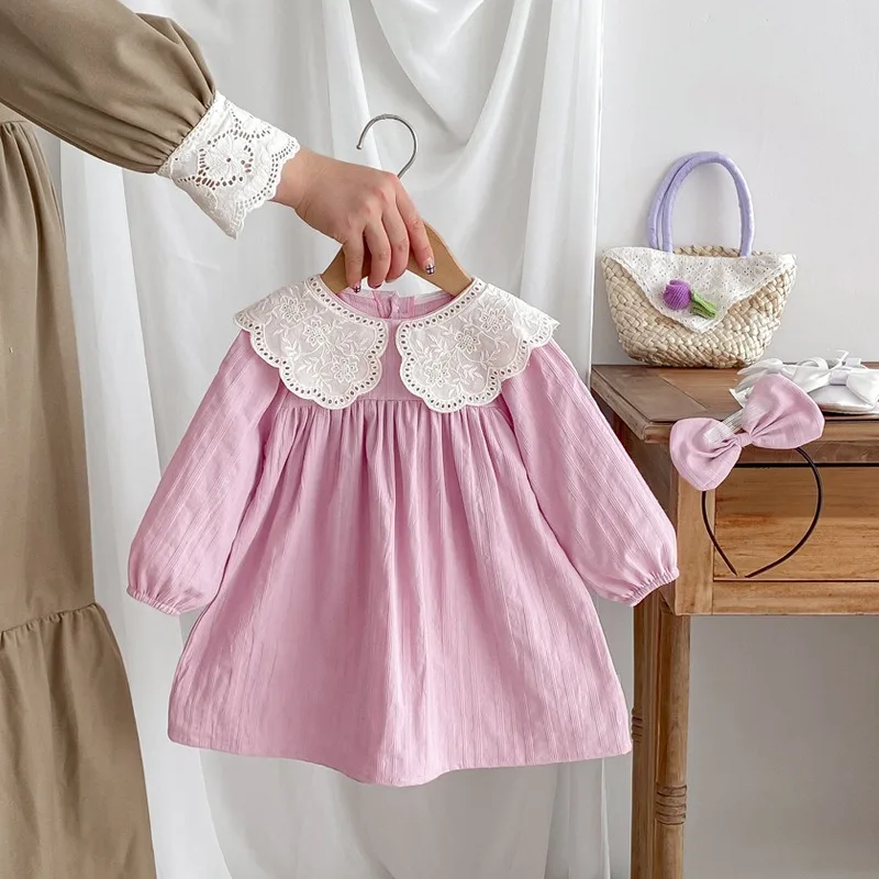 24 Spring New Baby Clothes Women\'s Outer Wear Wrap-around Clothes Crawling Clothes Girls Long-sleeved Dresses Son Sister Dresses