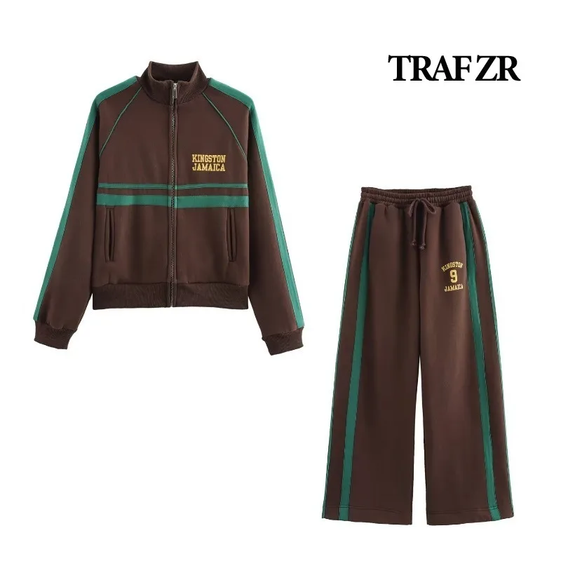 TRAF ZR Brown Set Woman Two Pieces Casual Elegant Autumn Woman Sets Vintage Holiday Outfits Long Sleeve Sets Y2k Outfit Set