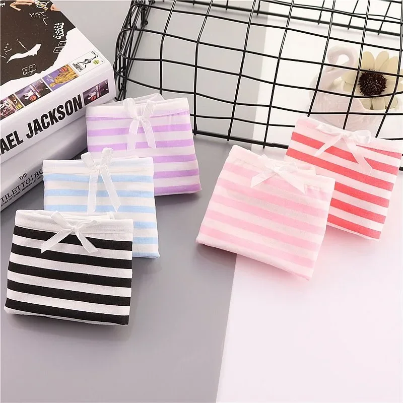Kawaii Lolita Mädchen japanische Anime Stil Cosplay Frauen Höschen Slips mit Schleife Unterwäsche Unterhose blau rosa weiß Streifen Geschenk