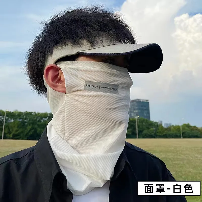 Máscara de Seda Gelada com Proteção UV para o Verão, Protetor Solar para o Rosto, Lenço Facial Respirável de Cor Sólida, Cobertura para Pescoço